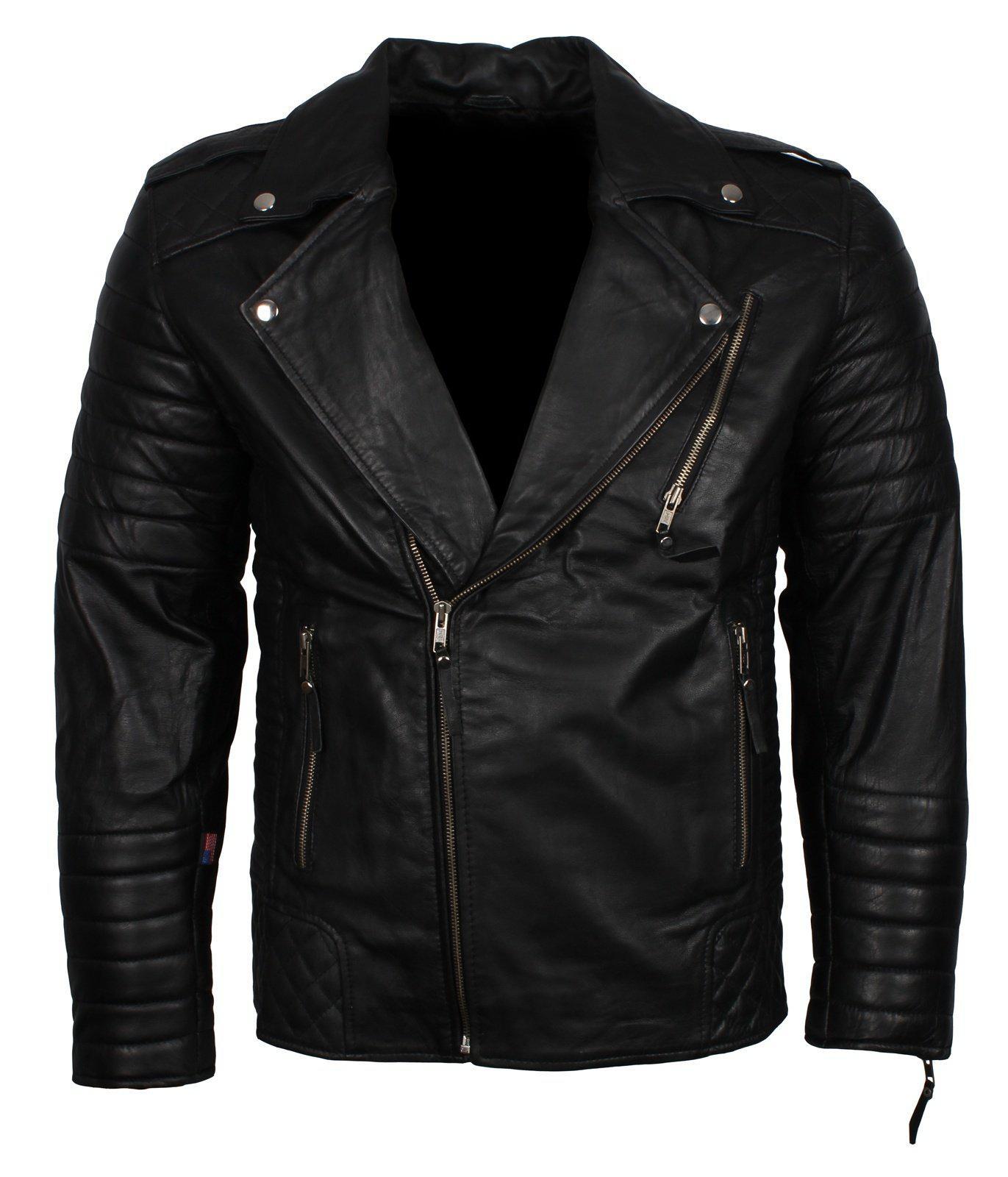 Men's Biker Leather Jacket in Black White Maroon