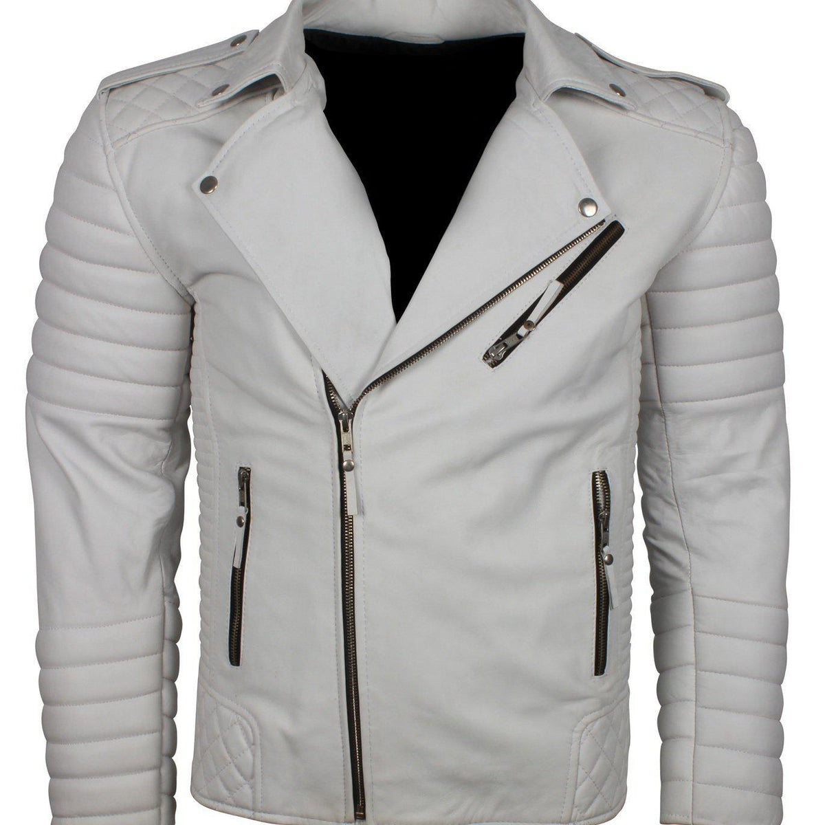 Men's Biker Leather Jacket in Black White Maroon