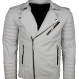 Men's Biker Leather Jacket in Black White Maroon