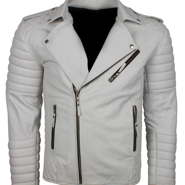 Men's Biker Leather Jacket in Black White Maroon