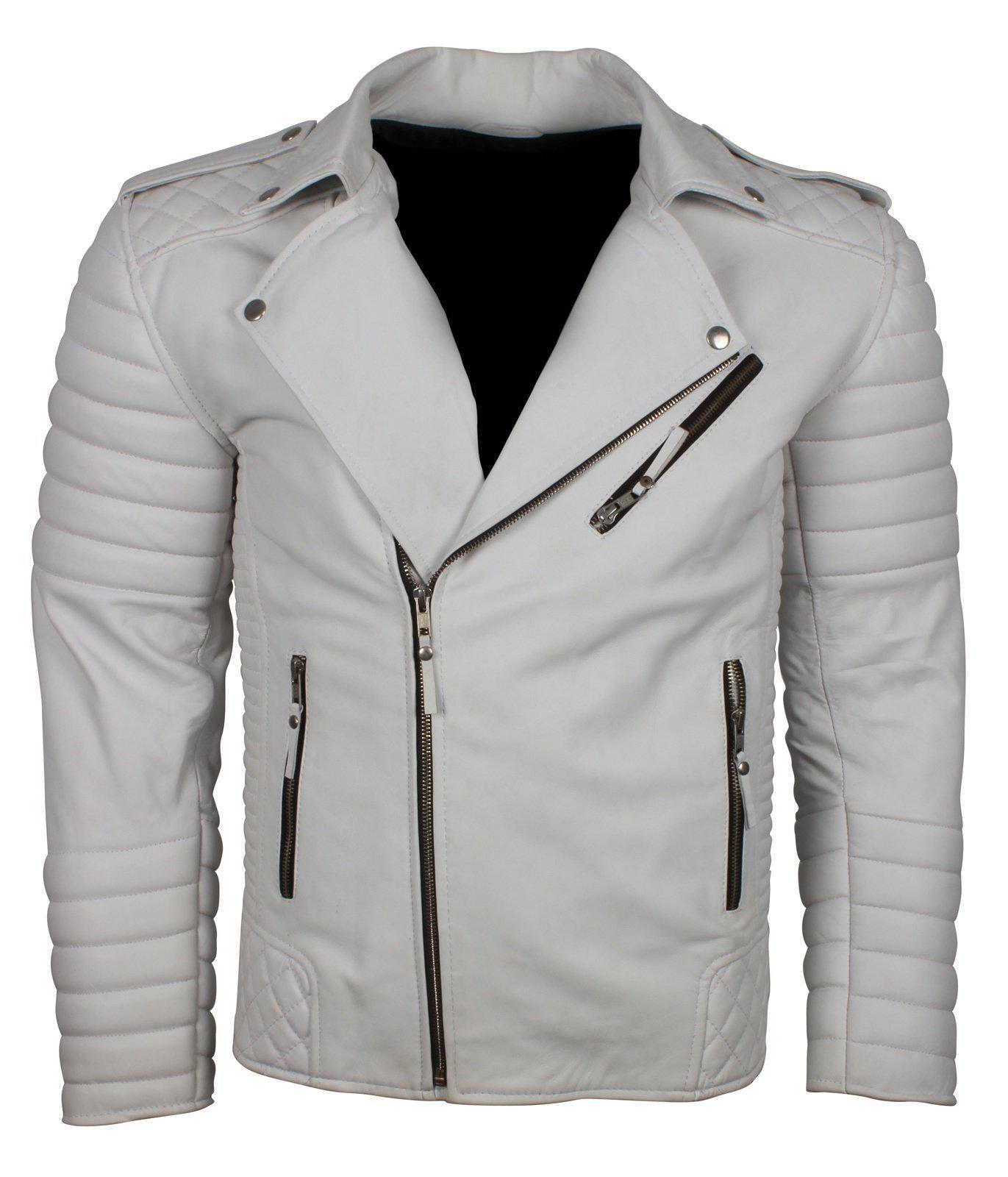 Men's Biker Leather Jacket in Black White Maroon