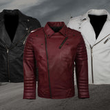 Men's Biker Leather Jacket in Black White Maroon