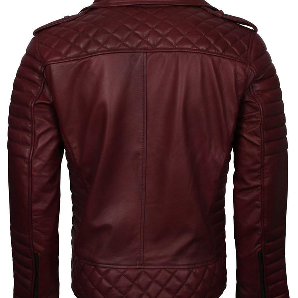 Men's Biker Leather Jacket in Black White Maroon