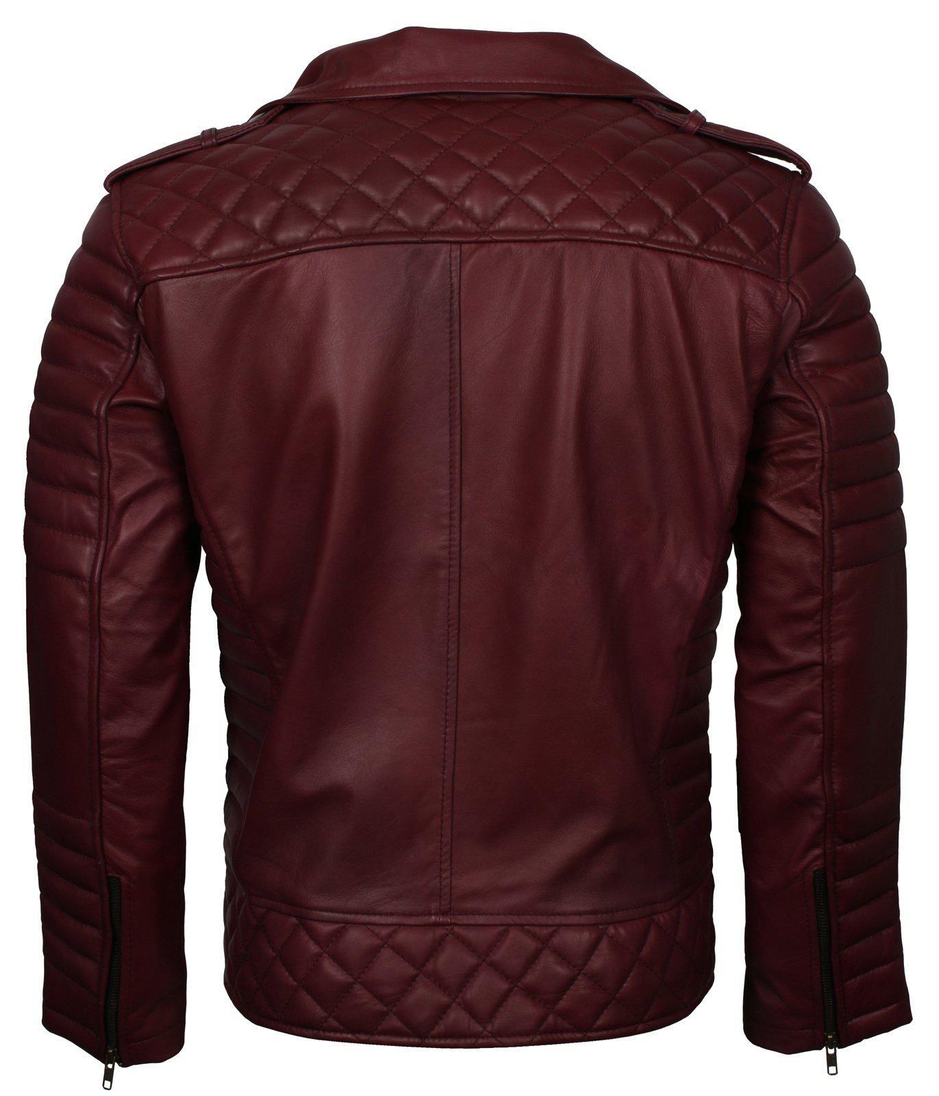 Men's Biker Leather Jacket in Black White Maroon