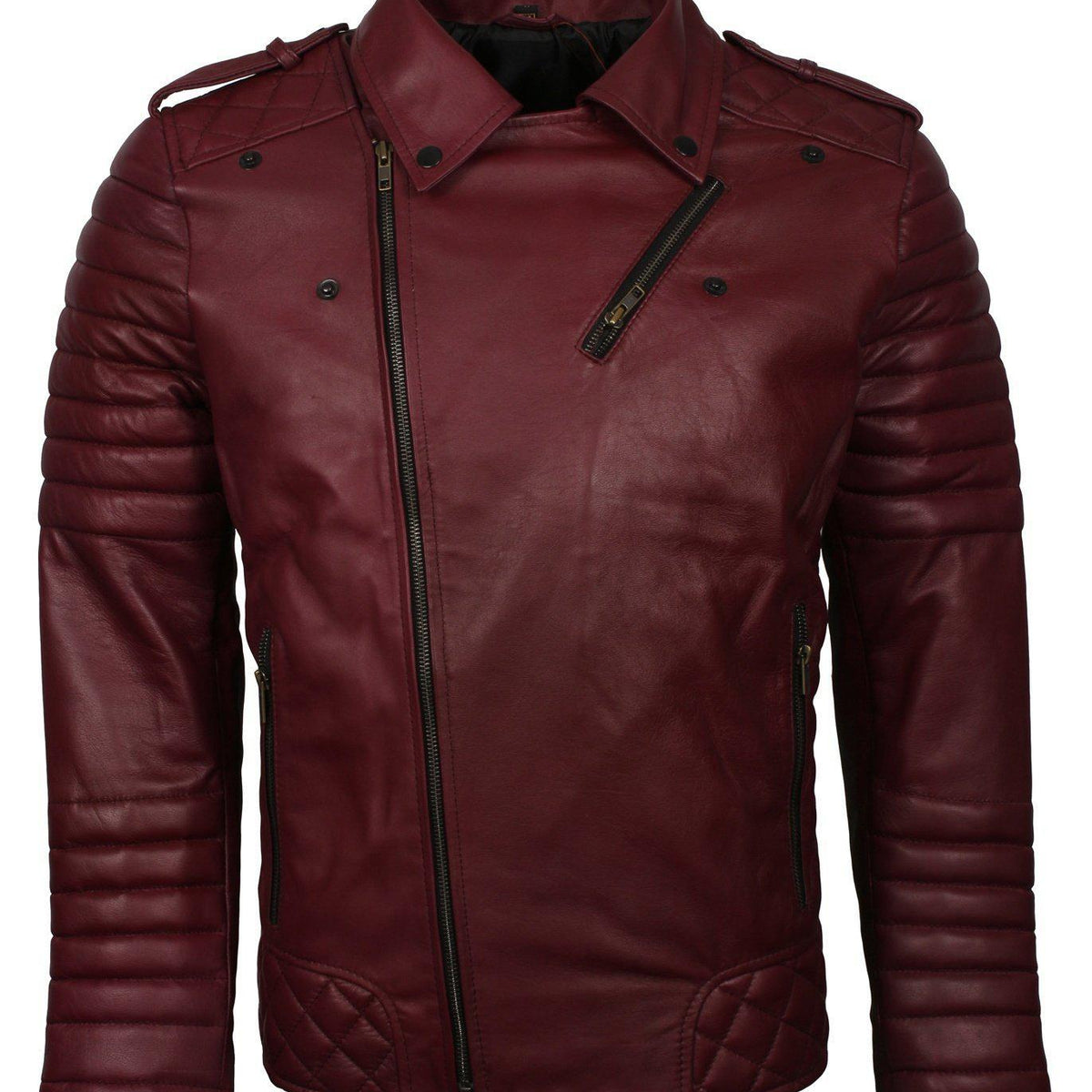 Men's Biker Leather Jacket in Black White Maroon