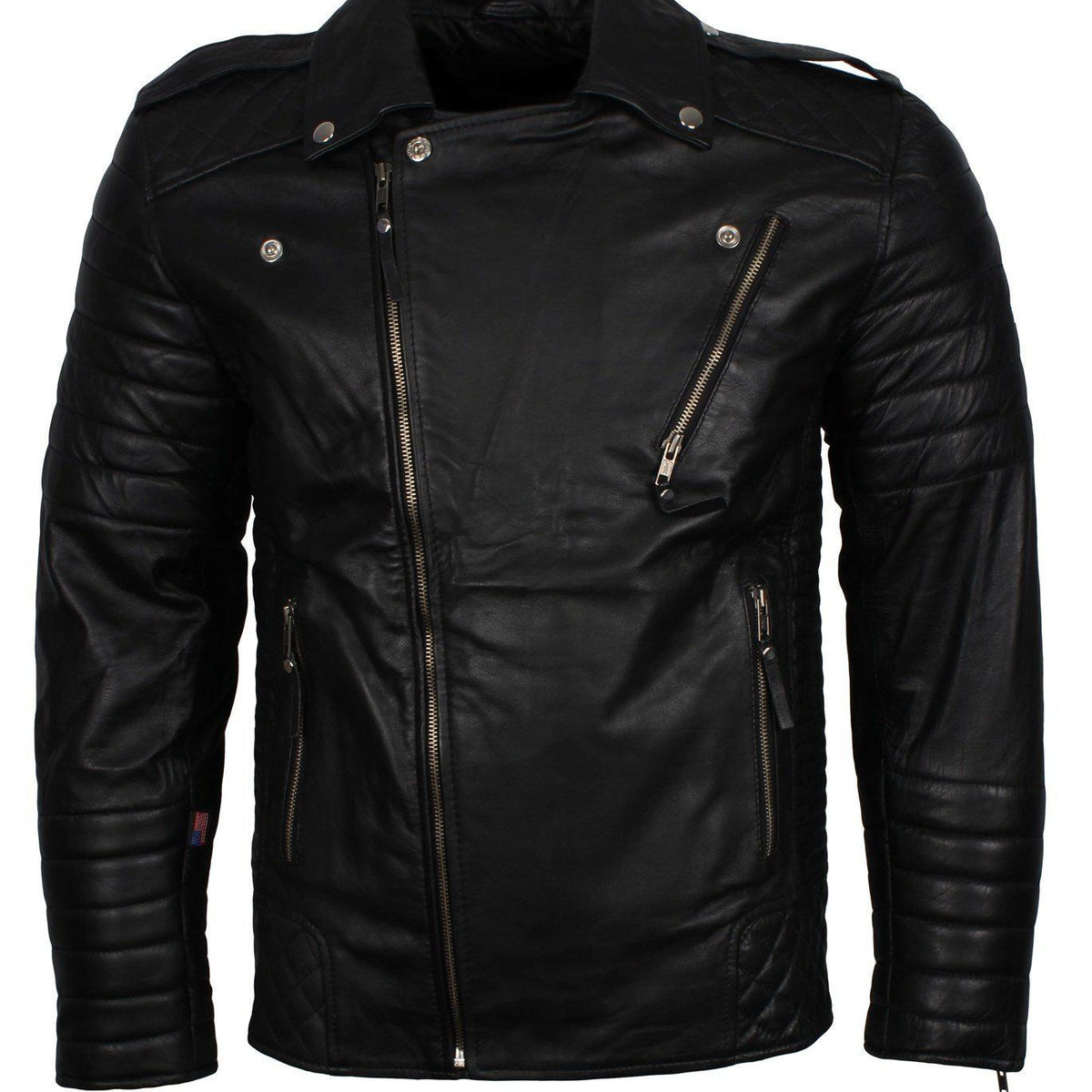 Men's Biker Leather Jacket in Black White Maroon
