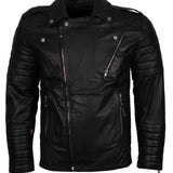 Men's Biker Leather Jacket in Black White Maroon
