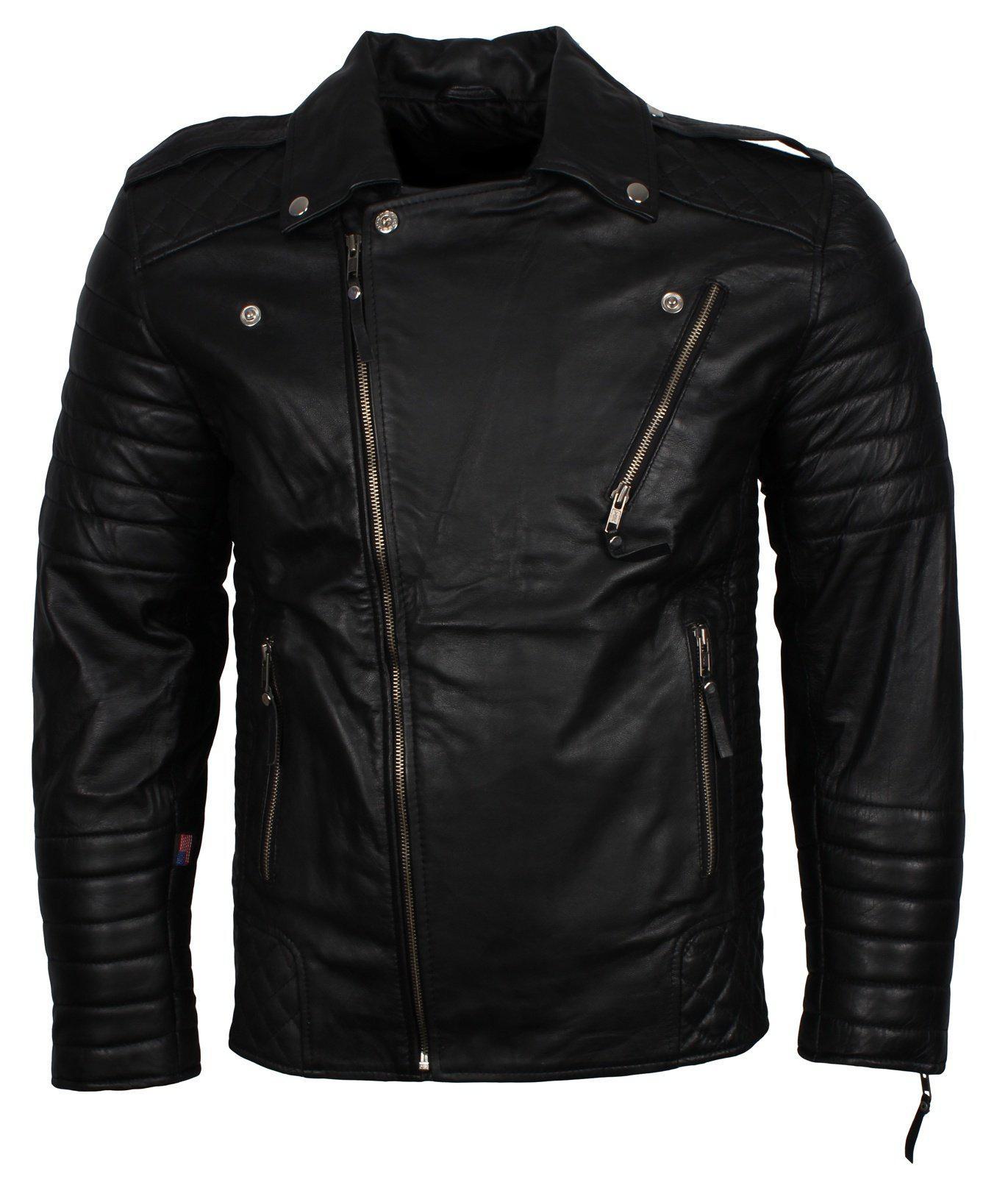 Men's Biker Leather Jacket in Black White Maroon