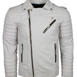 Men's Biker Leather Jacket in Black White Maroon