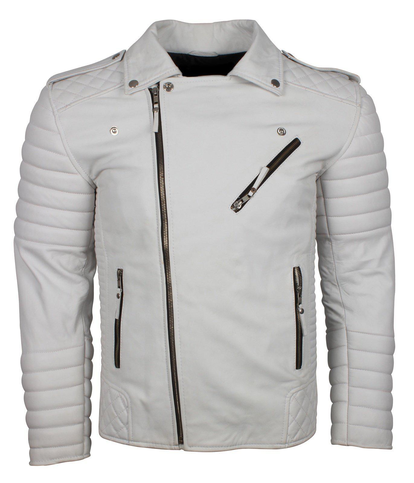 Men's Biker Leather Jacket in Black White Maroon