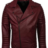 Men's Biker Leather Jacket in Black White Maroon