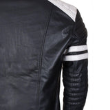 Men's Biker Fashion Black White Padded Genuine Leather Jacket