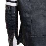 Men's Biker Fashion Black White Padded Genuine Leather Jacket