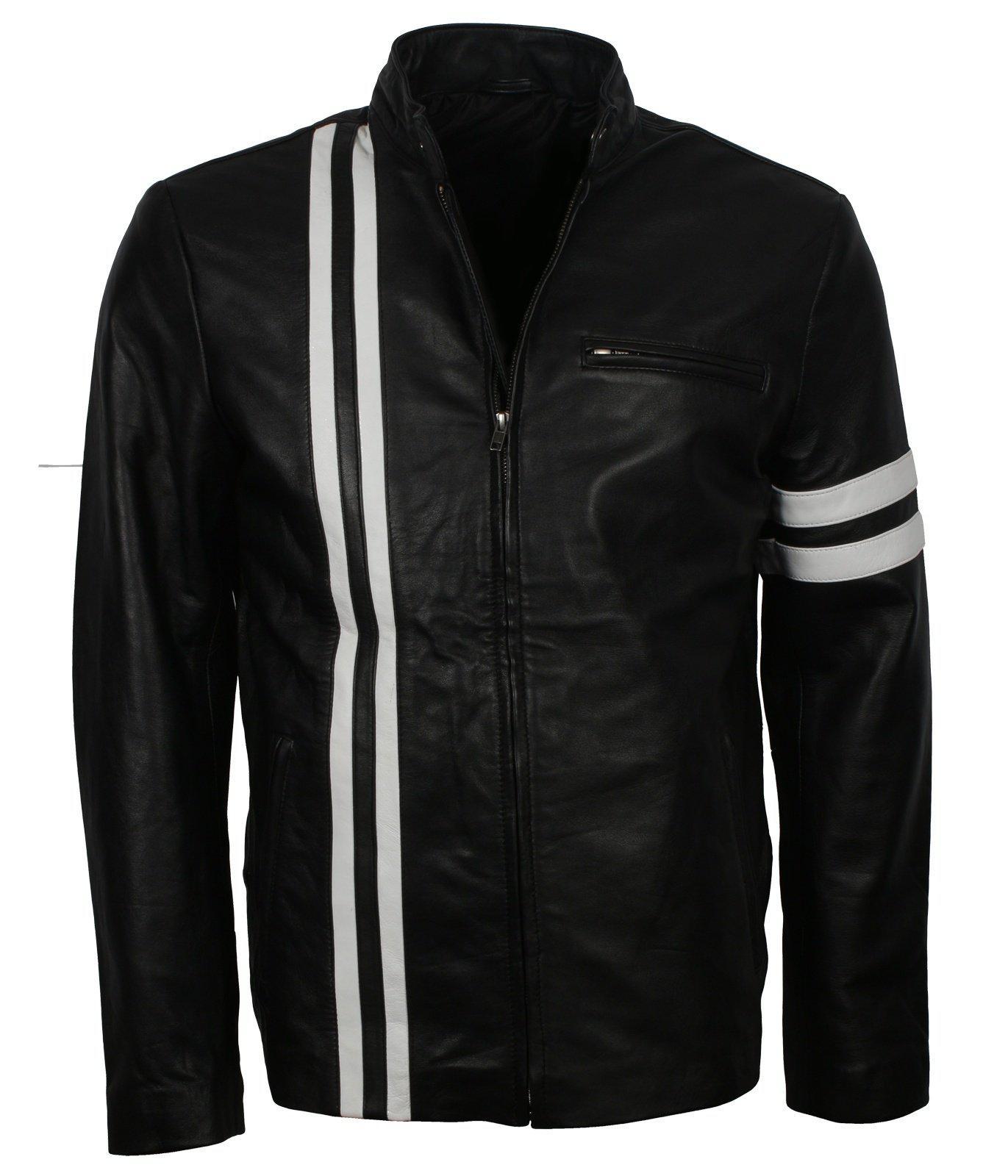 Men's Driver SF Leather Jacket with White Stripes