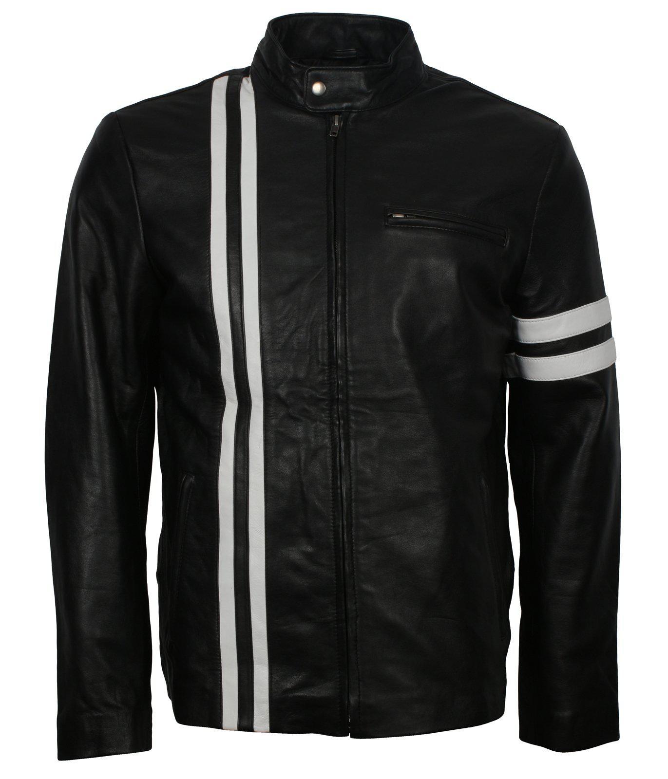 Men's Driver SF Leather Jacket with White Stripes