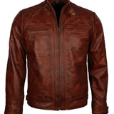 Men's Brown Diamond Quilted Genuine Leather Cafe Racer Jacket