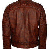 Men's Brown Diamond Quilted Genuine Leather Cafe Racer Jacket