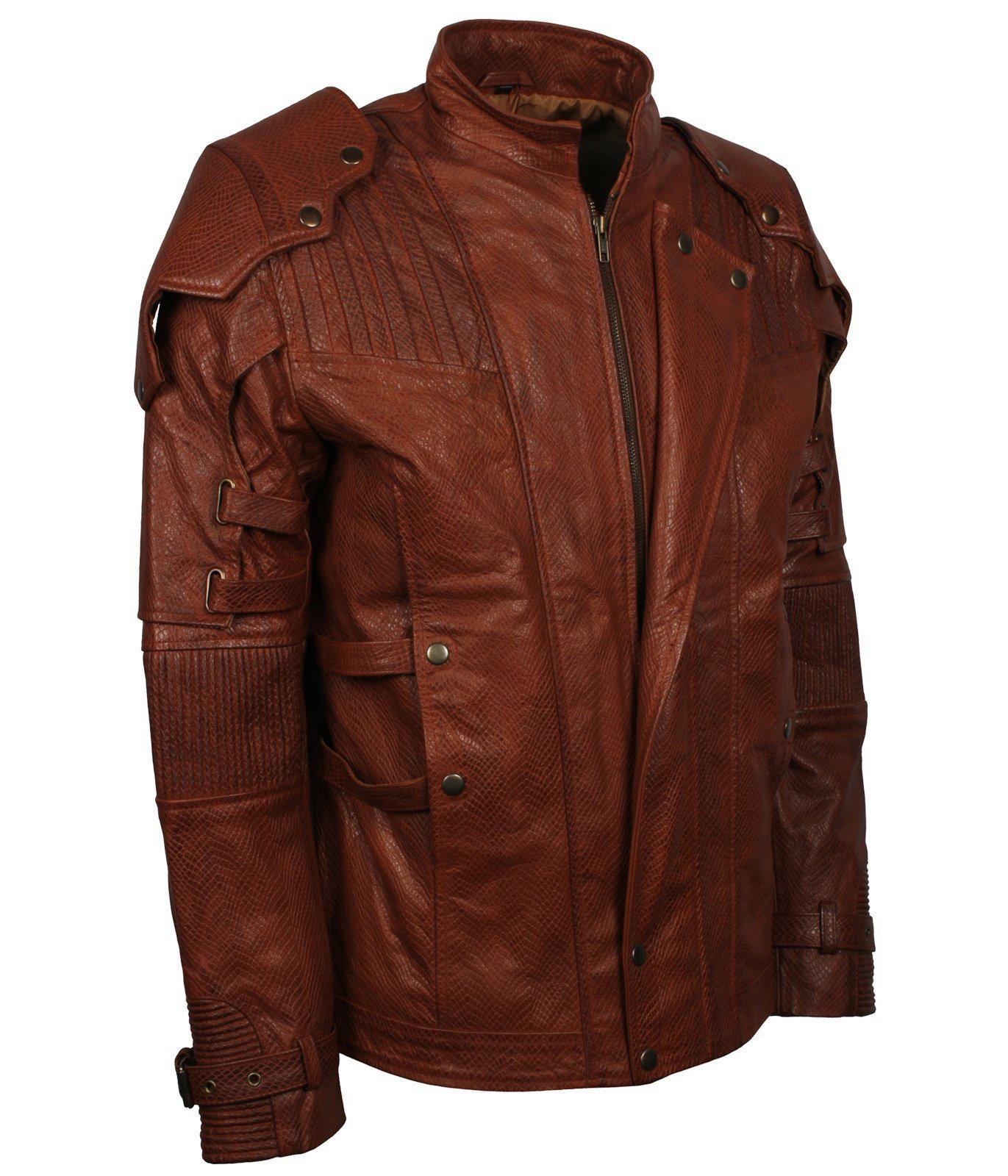 Men's Brown Galaxy Guardians Genuine Leather Cosplay Biker Jacket