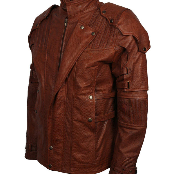 Men's Brown Galaxy Guardians Genuine Leather Cosplay Biker Jacket