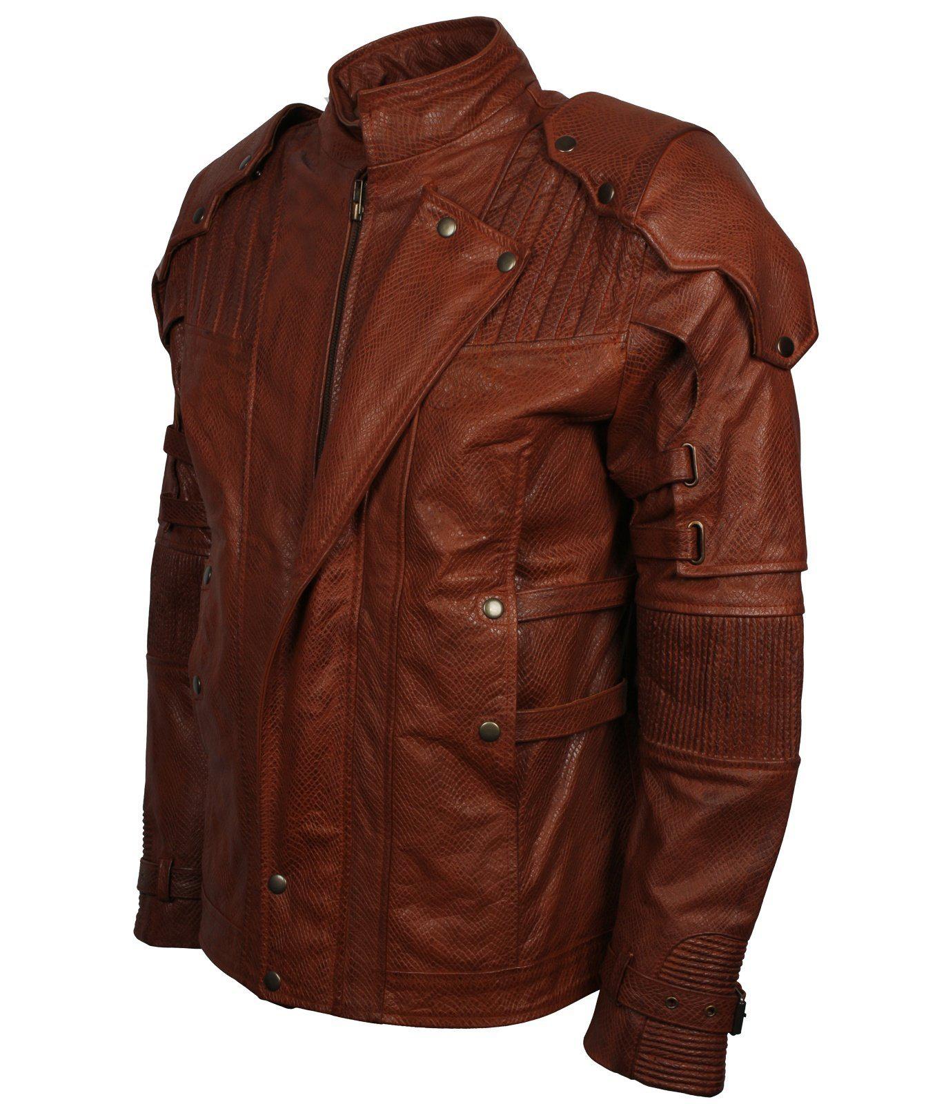 Men's Brown Galaxy Guardians Genuine Leather Cosplay Biker Jacket