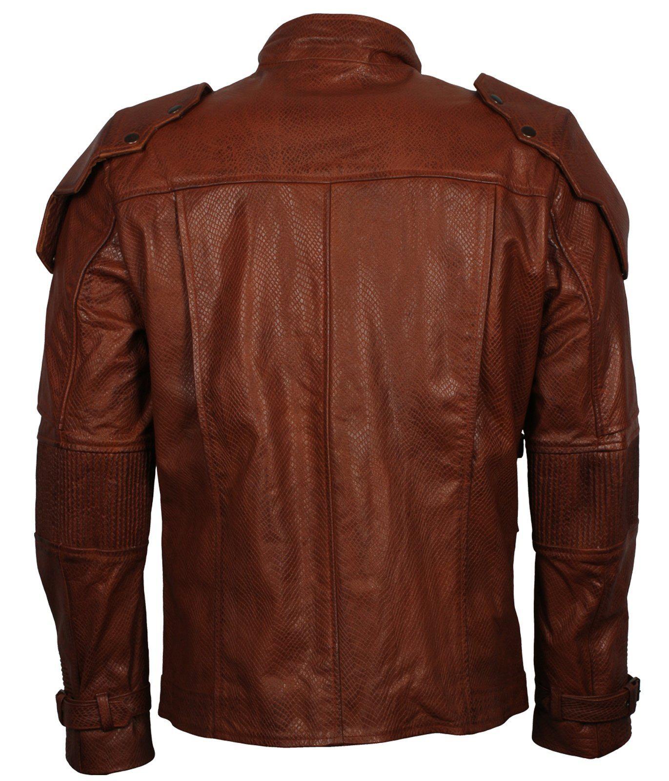 Men's Brown Galaxy Guardians Genuine Leather Cosplay Biker Jacket