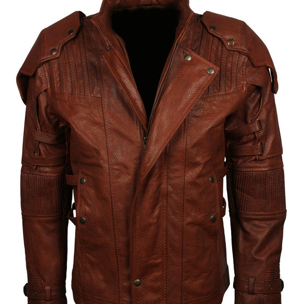 Men's Brown Galaxy Guardians Genuine Leather Cosplay Biker Jacket