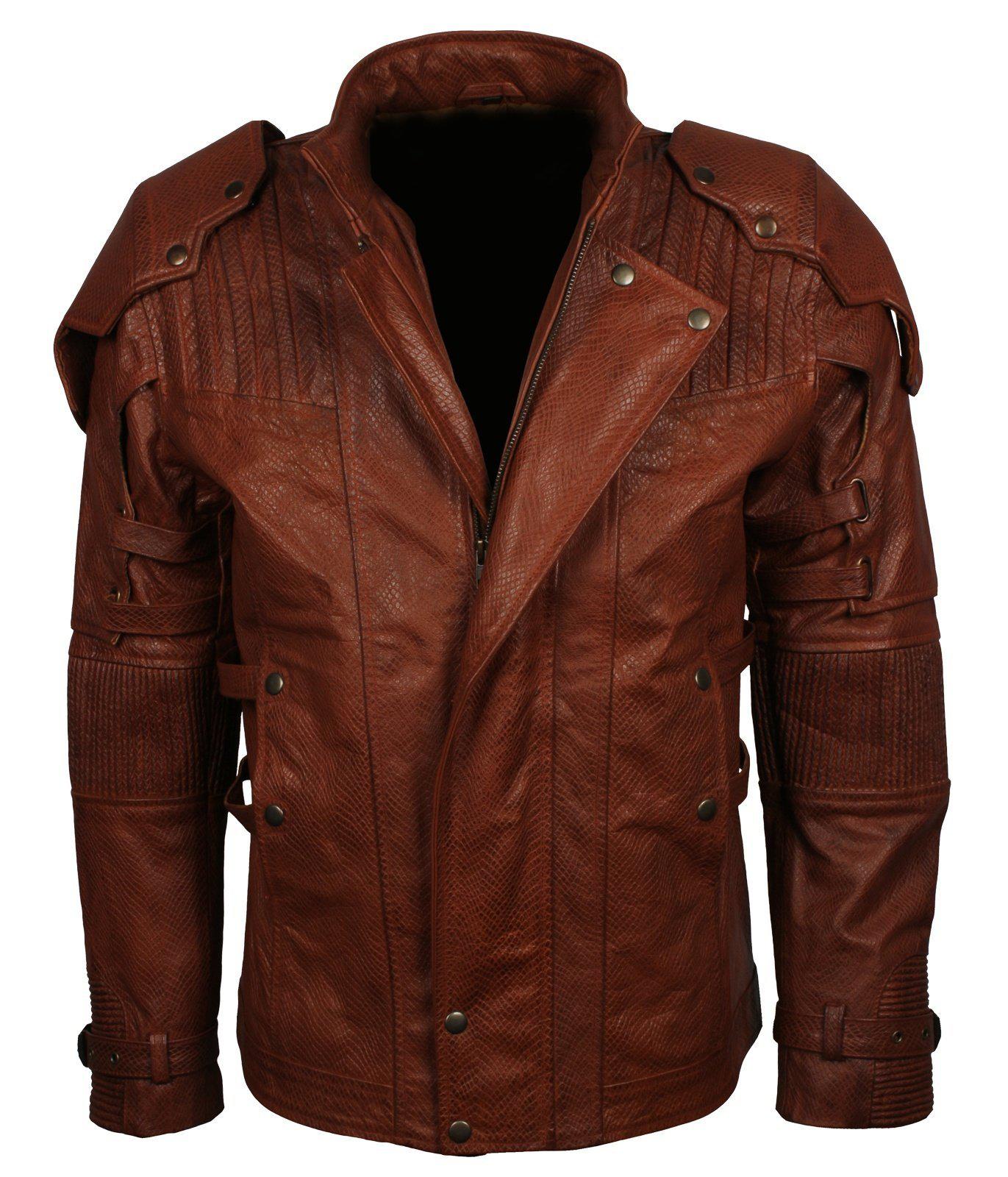 Men's Brown Galaxy Guardians Genuine Leather Cosplay Biker Jacket