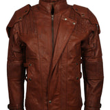 Men's Brown Galaxy Guardians Genuine Leather Cosplay Biker Jacket