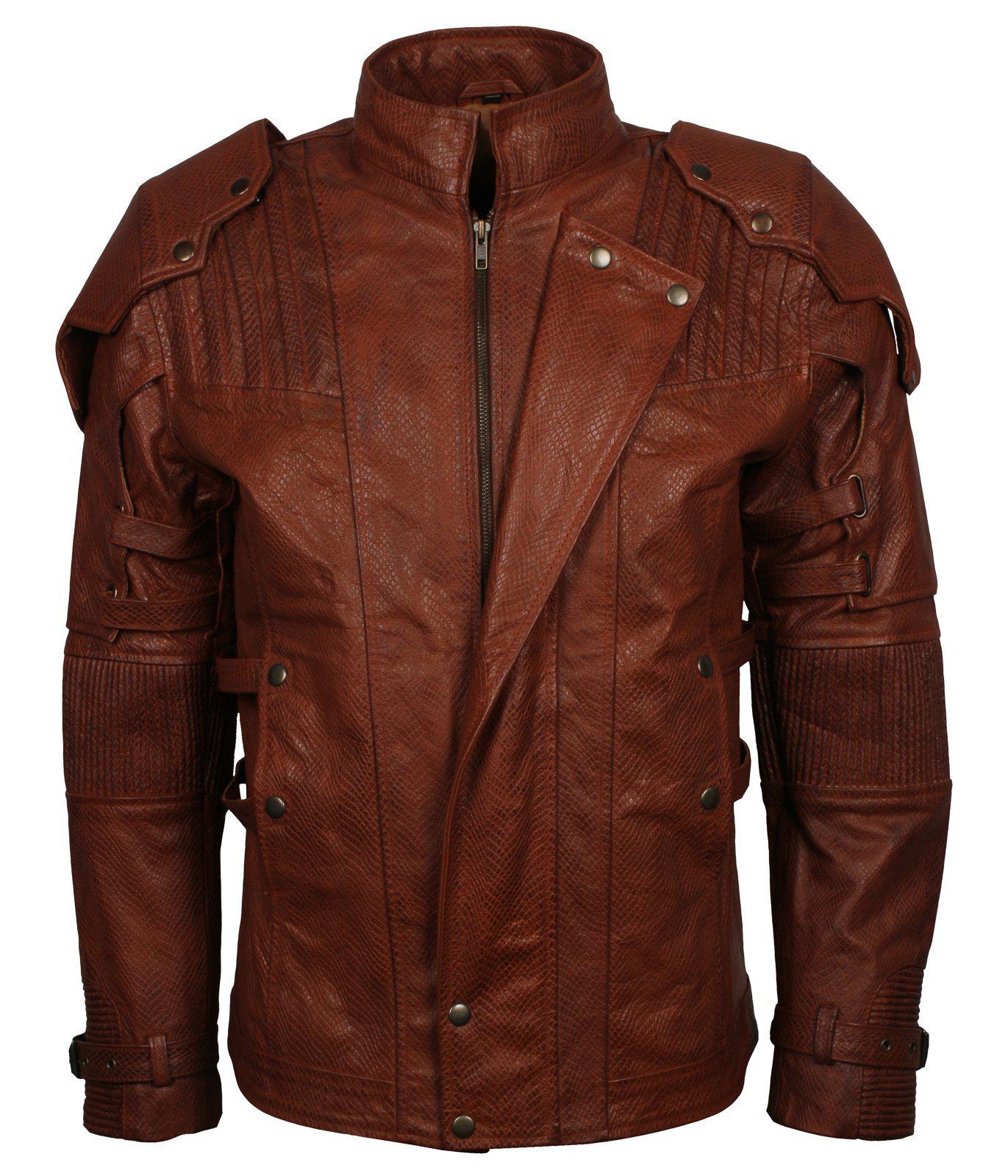 Men's Brown Galaxy Guardians Genuine Leather Cosplay Biker Jacket