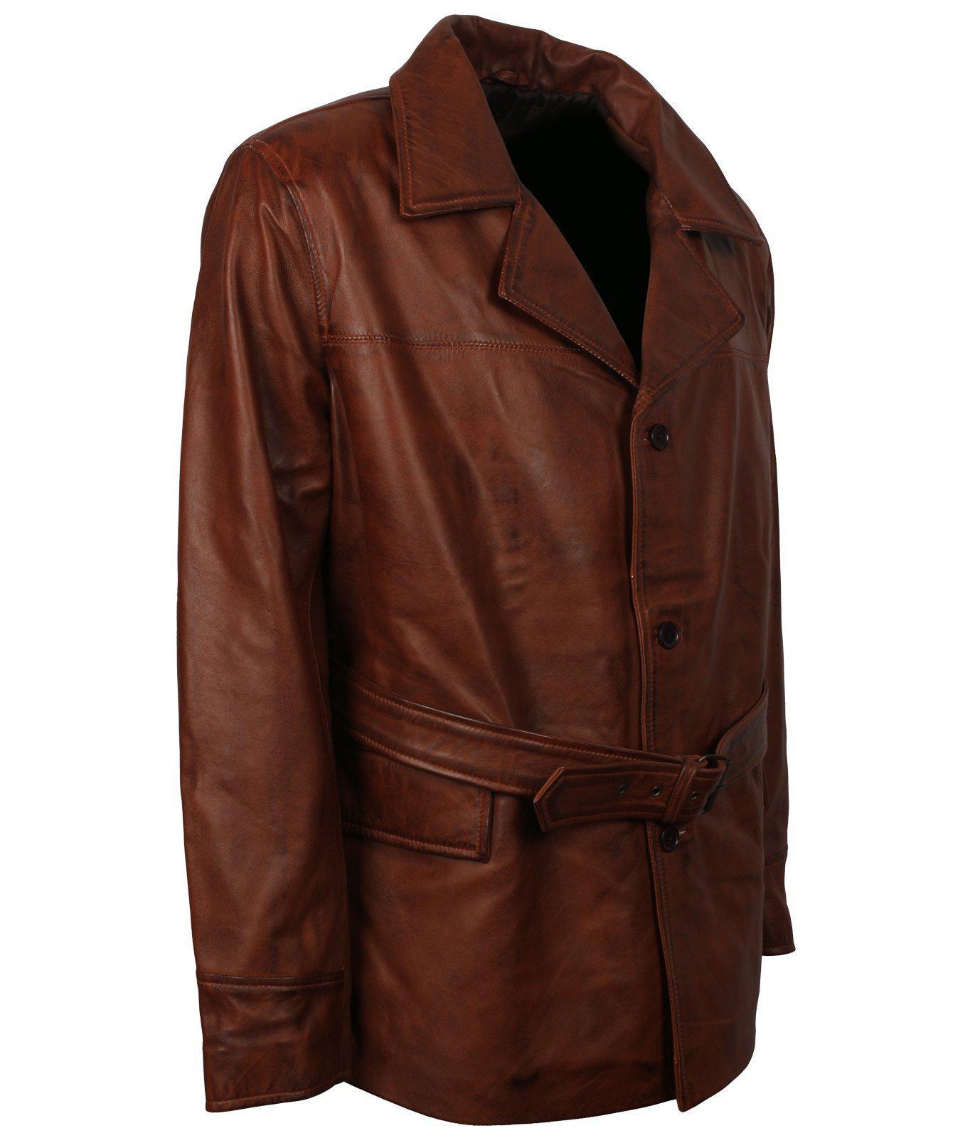 Men's Leather Trench Coat with Belt