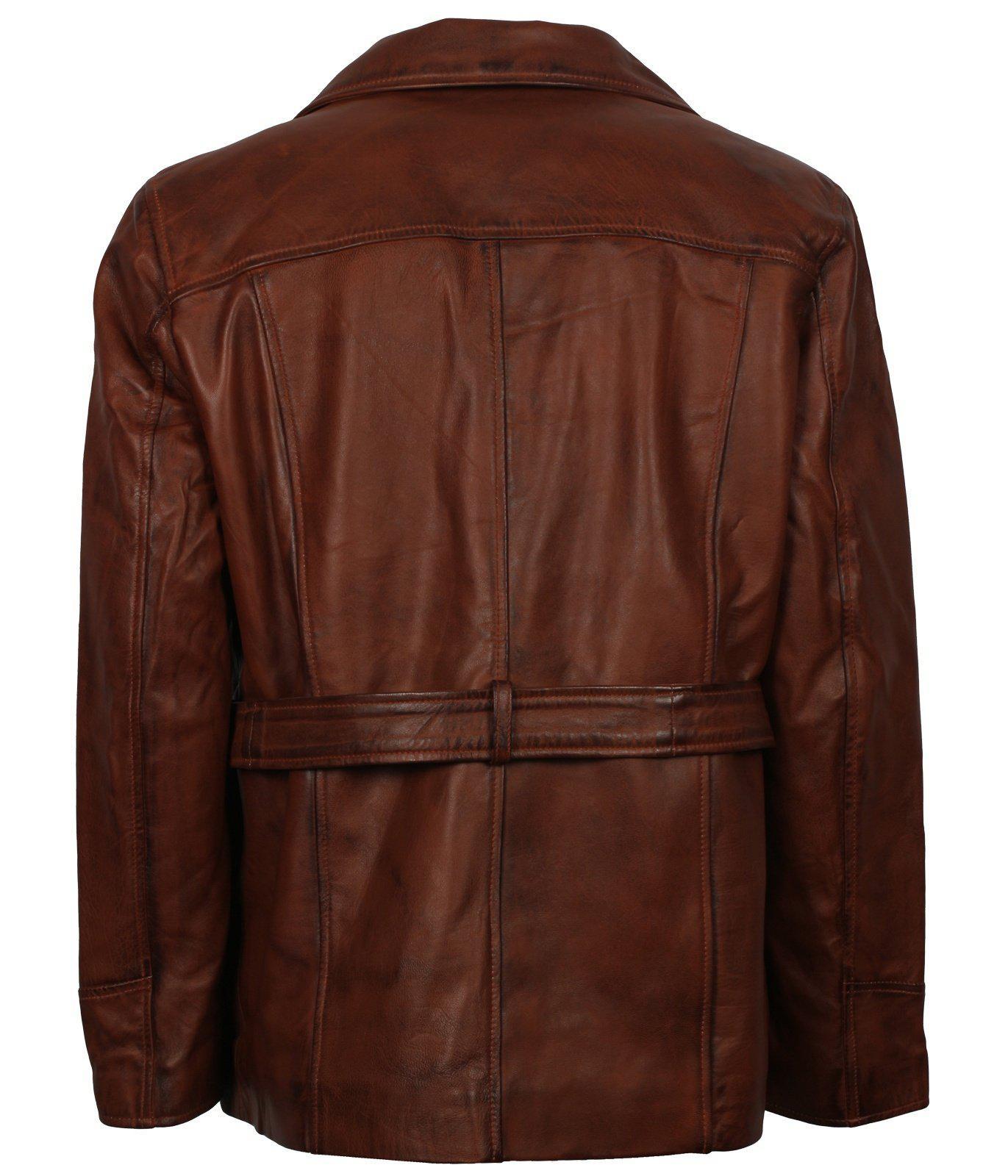 Men's Leather Trench Coat with Belt
