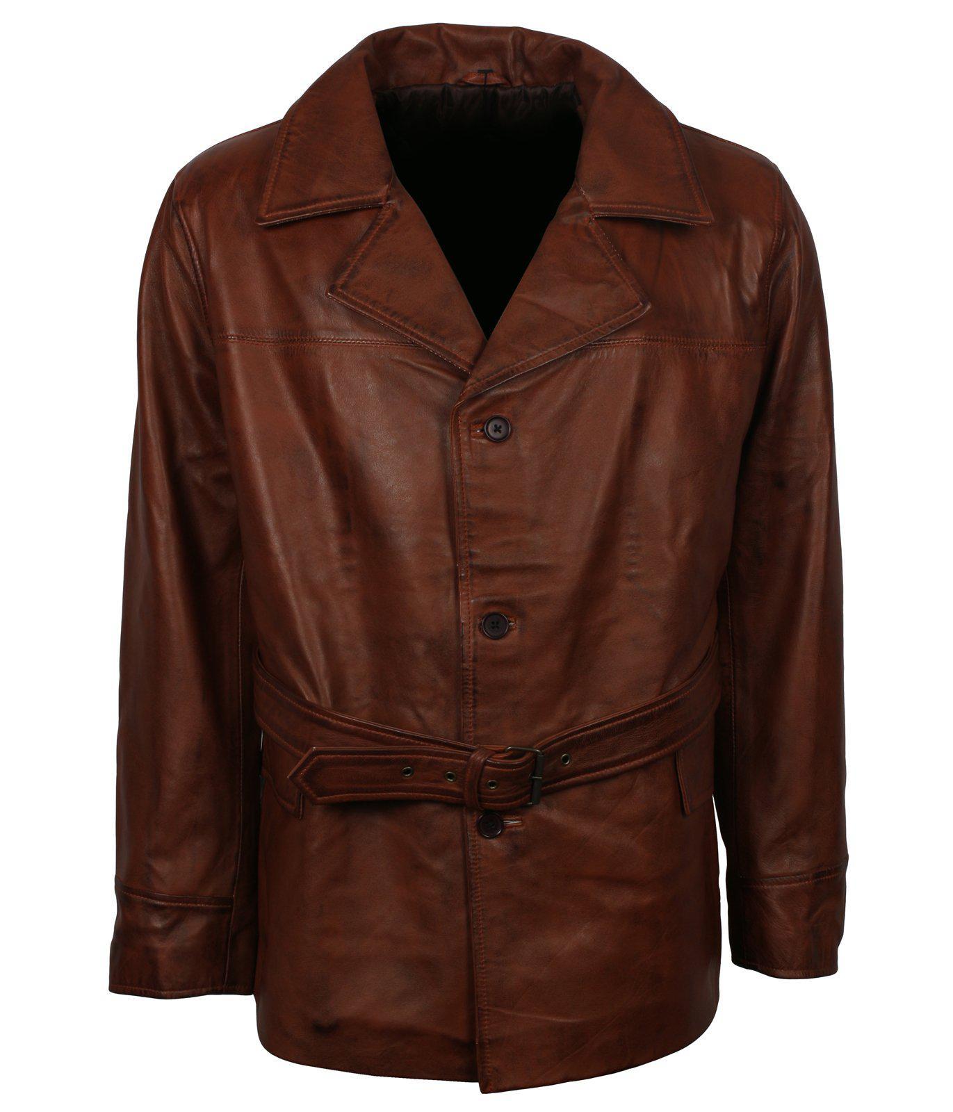Men's Leather Trench Coat with Belt