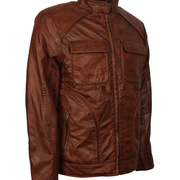 Men's Brown Waxed Genuine Leather Classic Vintage Jacket