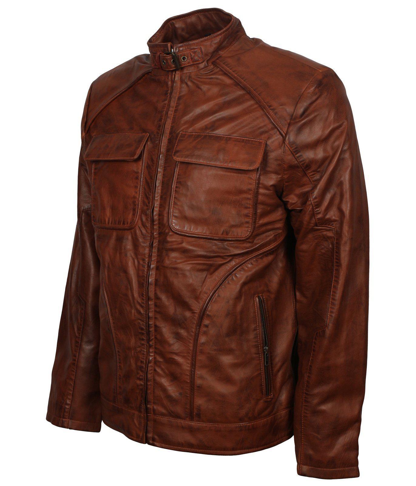 Men's Brown Waxed Genuine Leather Classic Vintage Jacket