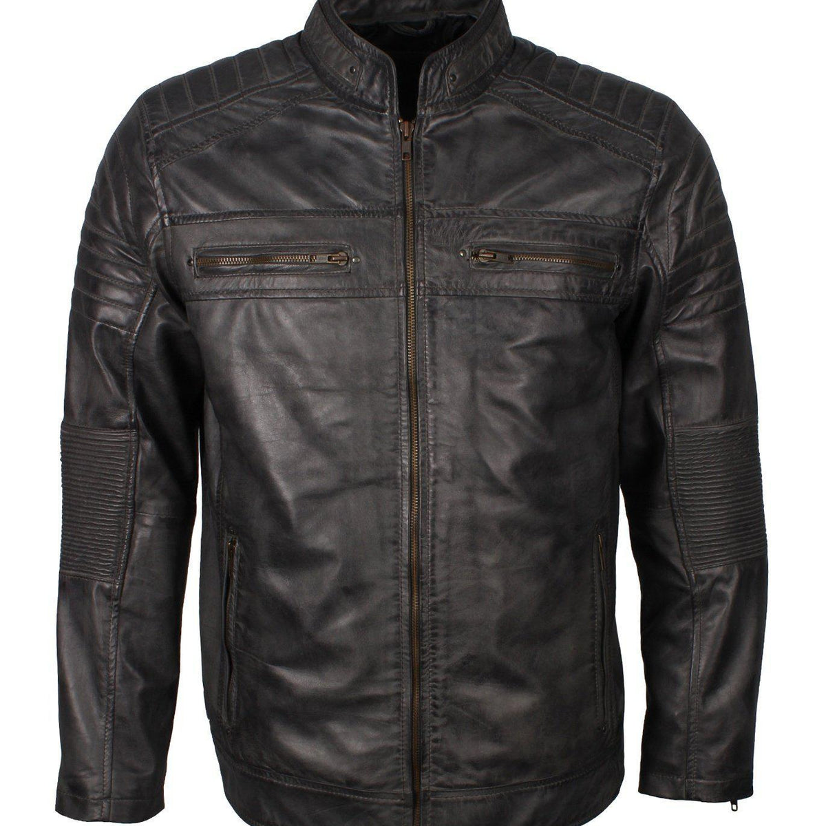 Men's Cafe Racer Grey Brown Maroon Blue Tan Biker Genuine Leather Motorcycle Jacket