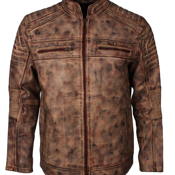 Men's Cafe Racer Grey Brown Maroon Blue Tan Biker Genuine Leather Motorcycle Jacket