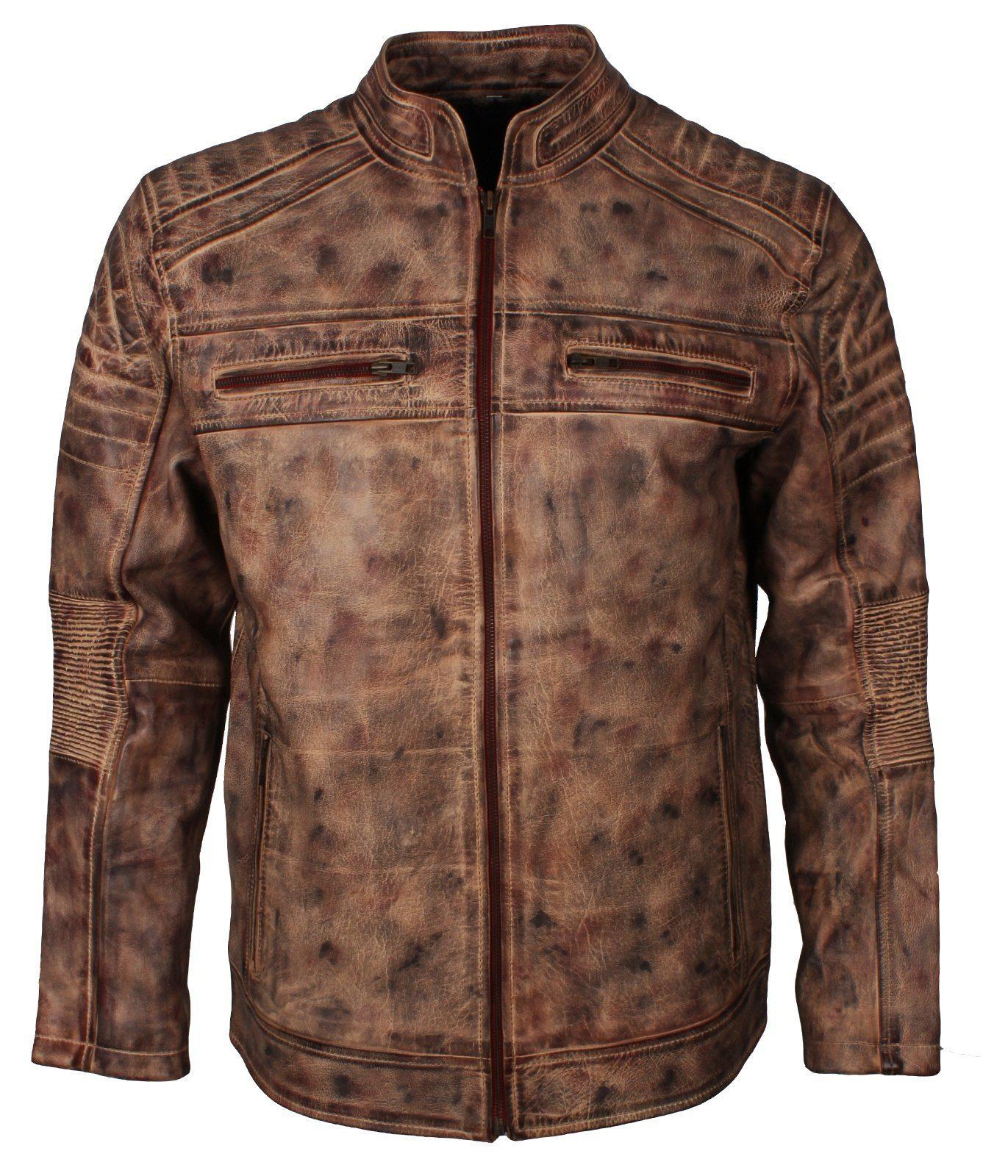 Men's Cafe Racer Grey Brown Maroon Blue Tan Biker Genuine Leather Motorcycle Jacket