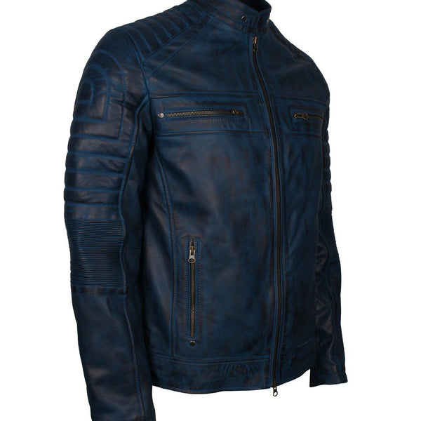 Men's Cafe Racer Grey Brown Maroon Blue Tan Biker Genuine Leather Motorcycle Jacket