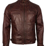 Men's Dark Brown Diamond Quilted Genuine Leather Motorcycle Jacket