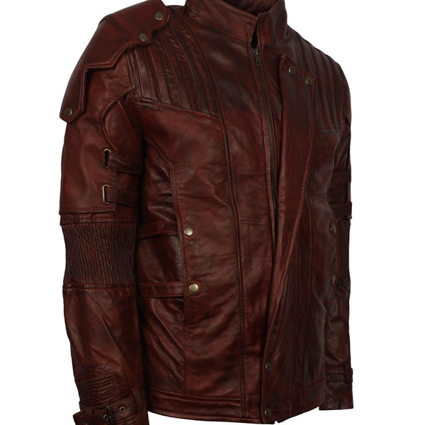 Men's Dark Brown Genuine Leather GOTG Cosplay Jacket