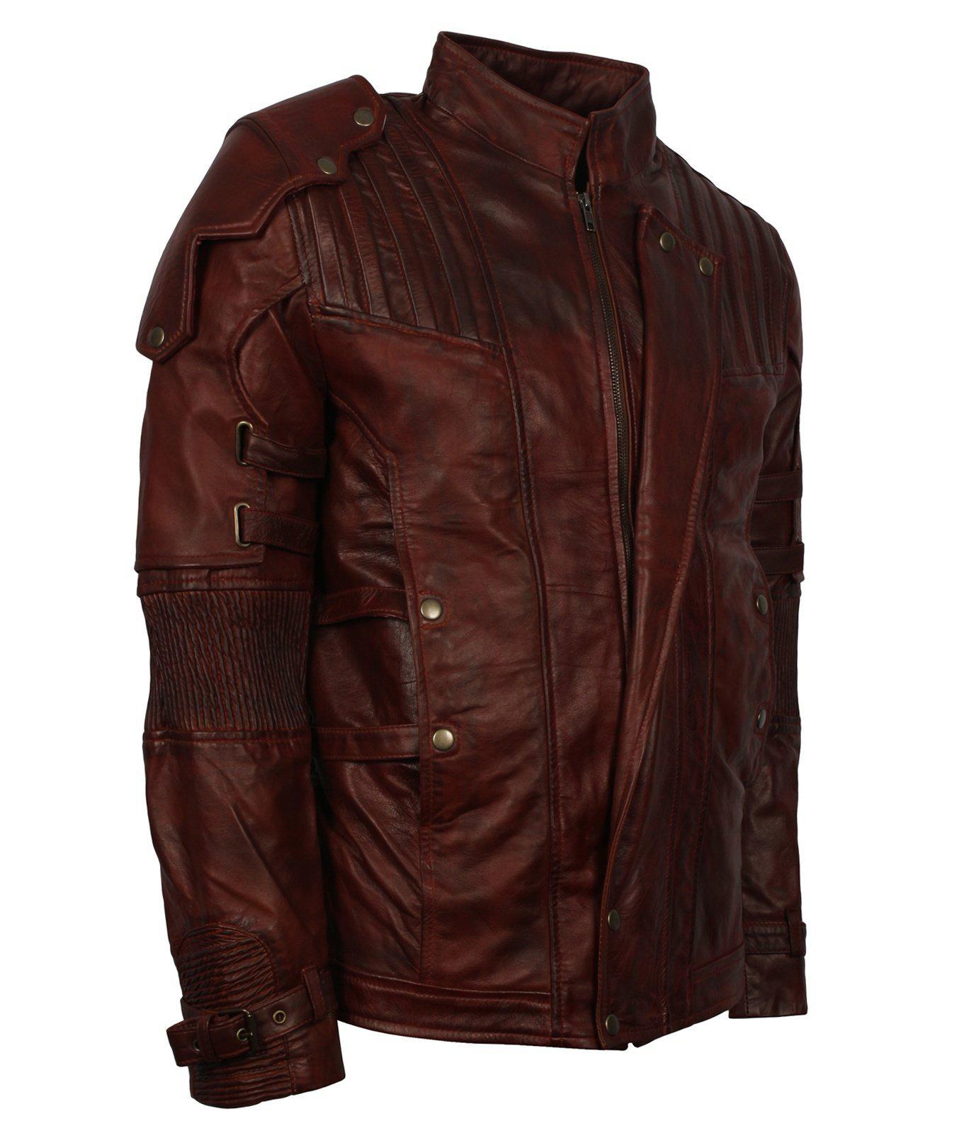 Men's Dark Brown Genuine Leather GOTG Cosplay Jacket