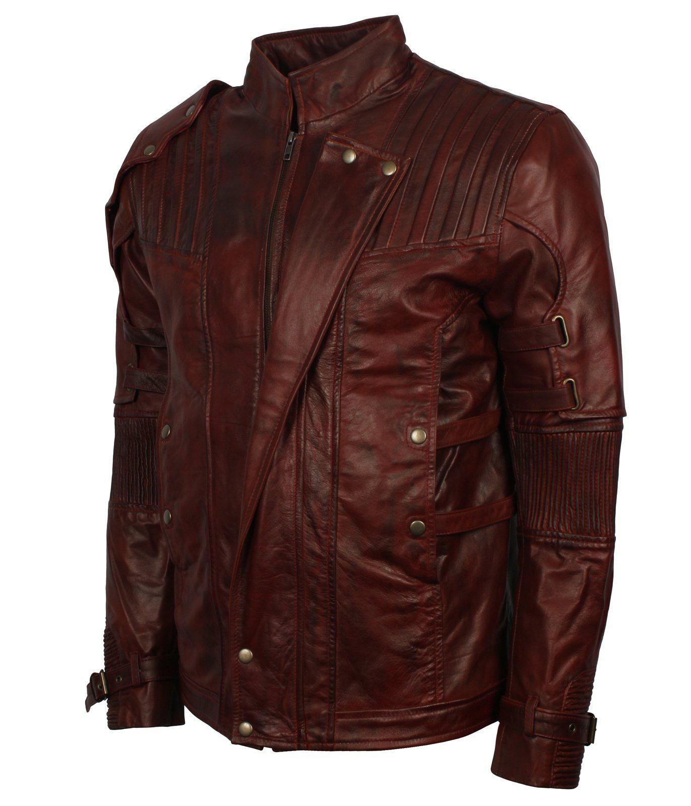 Men's Dark Brown Genuine Leather GOTG Cosplay Jacket