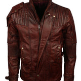 Men's Dark Brown Genuine Leather GOTG Cosplay Jacket