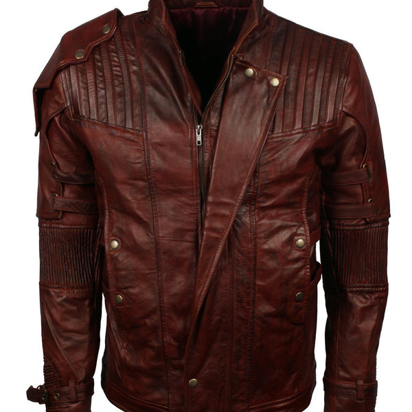 Men's Dark Brown Genuine Leather GOTG Cosplay Jacket
