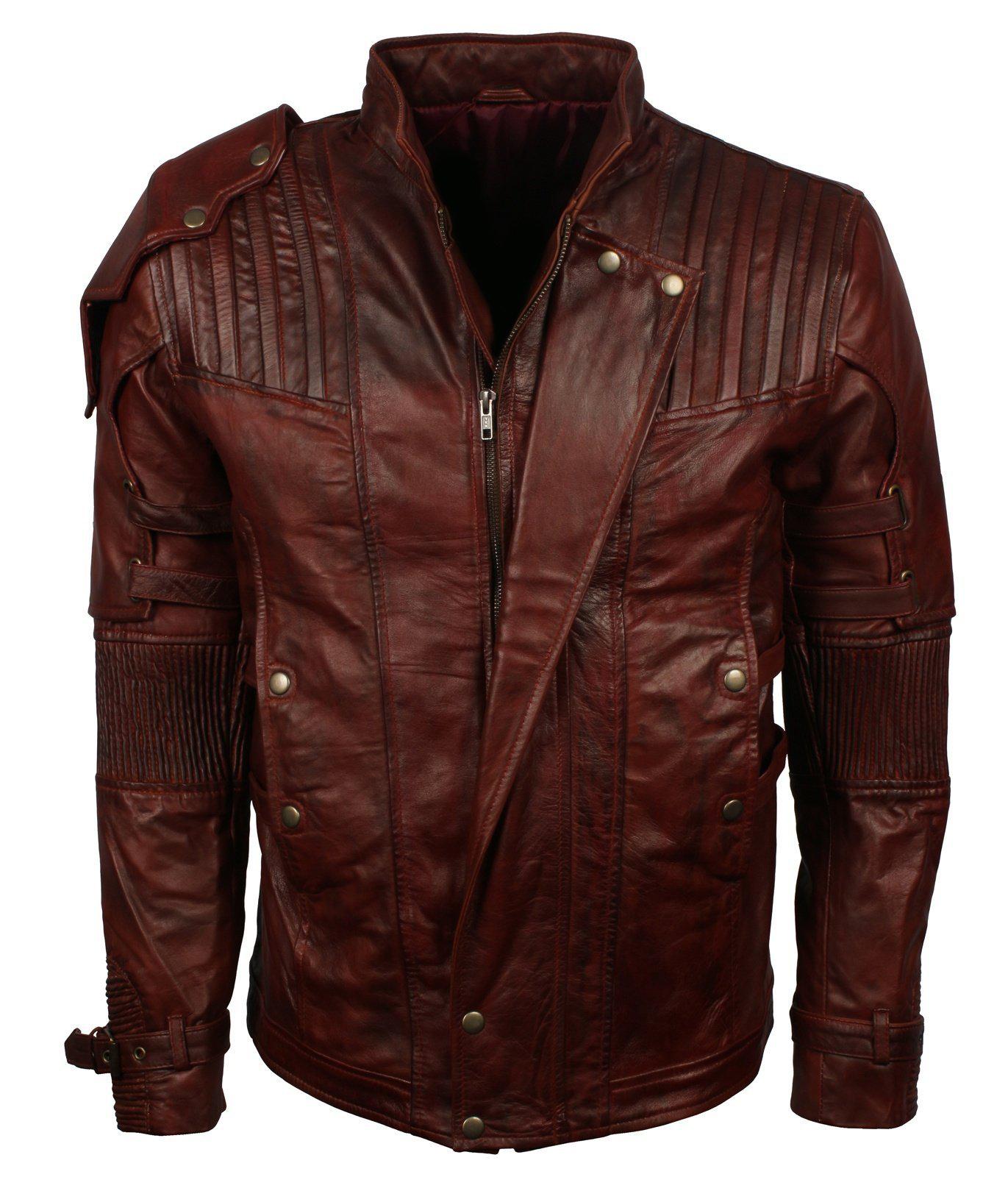Men's Dark Brown Genuine Leather GOTG Cosplay Jacket