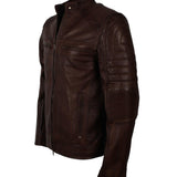 Men's Dark-Brown Distressed Cafe Racer Genuine Leather Jacket