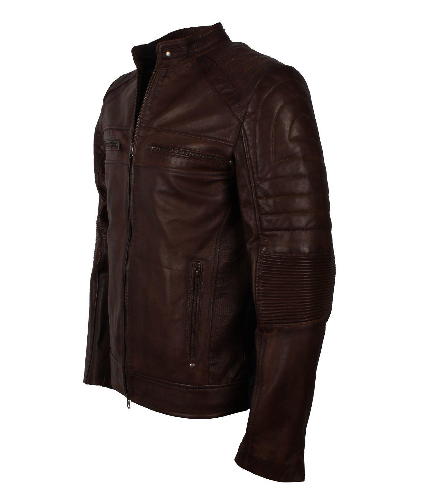 Men's Dark-Brown Distressed Cafe Racer Genuine Leather Jacket
