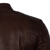 Men's Dark-Brown Distressed Cafe Racer Genuine Leather Jacket
