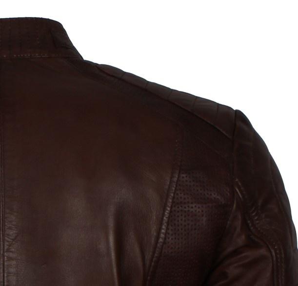 Men's Dark-Brown Distressed Cafe Racer Genuine Leather Jacket