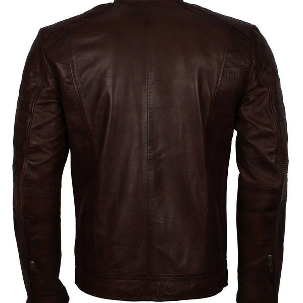 Men's Dark-Brown Distressed Cafe Racer Genuine Leather Jacket
